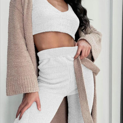 3 Piece Lounge Set Crop Top Long Sleeve and Shorts