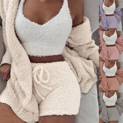 3 Piece Lounge Set Crop Top Long Sleeve and Shorts