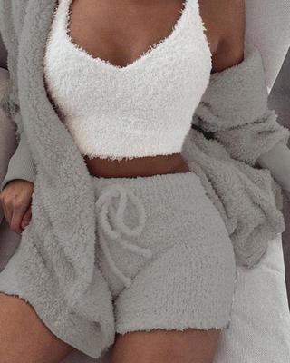 3 Piece Lounge Set Crop Top Long Sleeve and Shorts