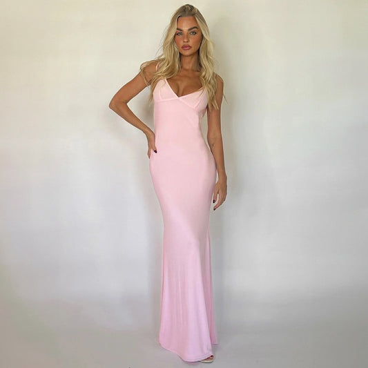 V-neck Strap Backless Sheath Dress Slim Fit Dress